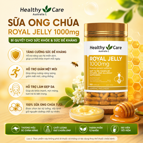 Sữa ong chúa Heathy Care Royal Jelly đẹp da, chậm lão hóa 365 viên