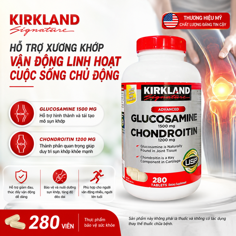 Glucosamine 1500mg Chondroitin 1200mg Kirkland Signature hộp 280 viên