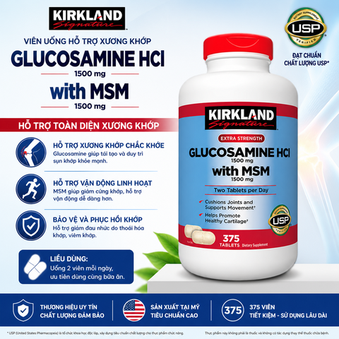 Thực phẩm bảo vệ sức khỏe Signature Glucosamine HCL With MSM hỗ trợ xương khớp hộp 375 viên
