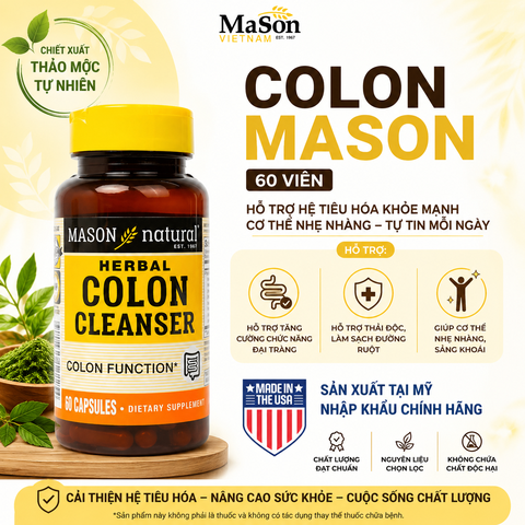 Mason Natural Colon Cleanser hộp 60 viên Hỗ trợ tăng cường sức khỏe đại tràng 60 viên