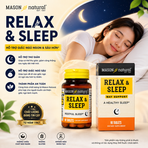 Viên uống Mason Natural Relax & Sleep Hỗ trợ cải thiện và nâng cao chất lượng giấc ngủ 90 viên