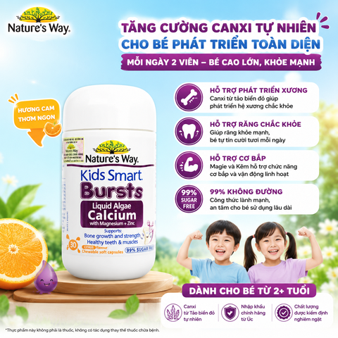 Nature’s Way Kids Smart Bursts Liquid Algae Calcium With Magnesium+Zinc 30 viên