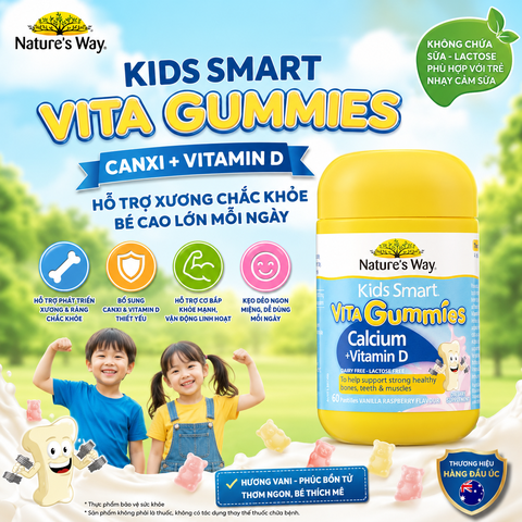 Calcium Vitamin D  Kẹo Dẻo Cho Bé Nature’s Way Kids Smart Vita Gummies hộp 60 Viên Tăng chiều cao