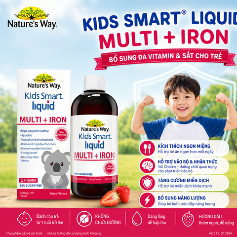 Nature's Way Kids Smart Multi Iron Liquid 200ml - Hỗ trợ bổ sung sắt và các vi chất cần thiết cho trẻ nhỏ dạng nước