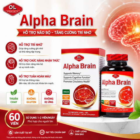 Viên uống hỗ trợ tuần hoàn máu, cải thiện trí nhớ Olympian Labs Alpha Brain hộp 60 viên