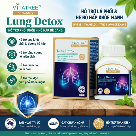 Thải độc phổi vitatree lung detox 60 viên hỗ trợ hệ ho hấp, giảm ho