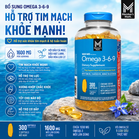 Viên Uống Dầu Cá Bổ Sung Omega 3-6-9 Member’s Mark Mẫu Mới 300 Viên