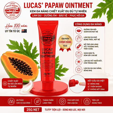 Kem đa năng Lucas Papaw Ointment chiết xuất đu đủ hỗ trợ làm dịu da tuýp 25g