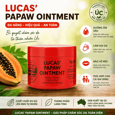 Kem đa năng Lucas Papaw Ointment chiết xuất đu đủ hỗ trợ làm dịu da hộp 75g