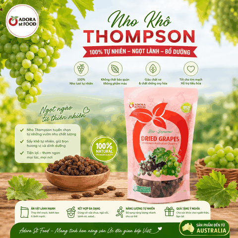 Nho khô nguyên cành Adora st Food Dried Grapes Cluster Thompson 500g đặc sản Úc