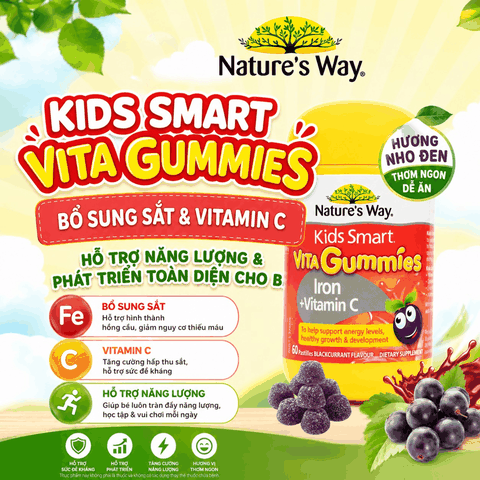 Nature’s Way Kids Smart Vita Gummies Iron + Vitamin C – Bổ sung sắt hữu cơ và vitamin C cho trẻ