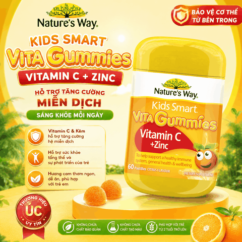 Kẹo Dẻo Nature's Way Kids Smart Vita Gummies Vitamin C+ ZinC – Bổ sung kẽm và vitamin C tăng sức đề kháng cho trẻ