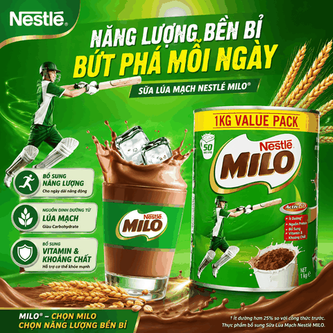 Sữa bột Nestle Milo Úc bổ sung dinh dưỡng cho bé phát triển tối ưu hộp 1kg