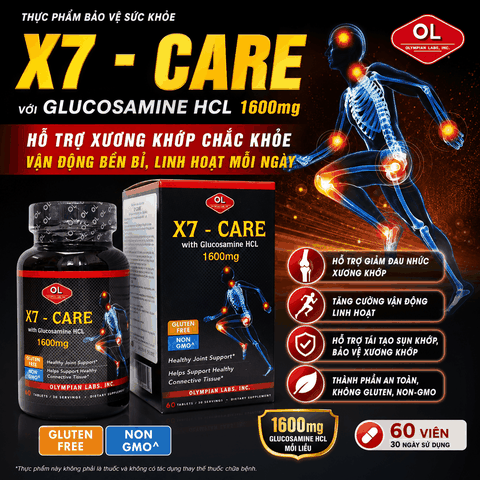 Chăm sóc sức khỏe xương khớp Olympian Labs X7 - Care-Glucosamin HCL 1600mg hộp 60 viên
