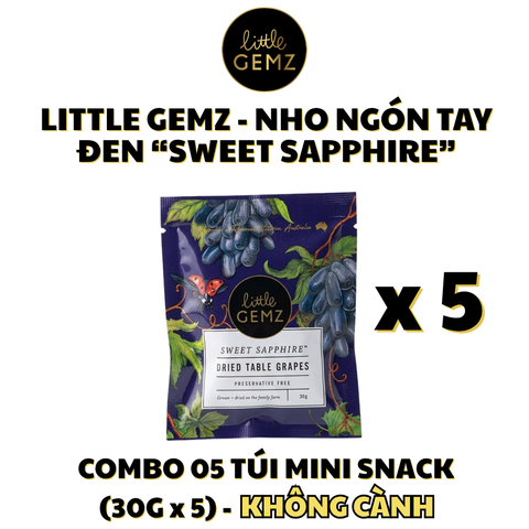 Combo 05 Túi Nho Ngón Tay khô trên cành Little Gemz Sweet Sapphire Dried Grapes Clusters 30g