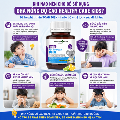 DHA Healthy Care Kids High Strength phát triển trí não cho bé 60 viên