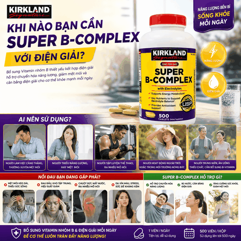 Vitamin B tổng hợp Super B-Complex Kirkland Signature hộp 500 viên