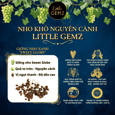Nho khô nguyên cành Úc Little Gemz Sweet Globe Dried Table Grape Cluster 1kg