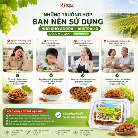 Hộp 300g Nho khô nguyên cành Adora st Food Dried Grapes Cluster Thompson đặc sản Úc