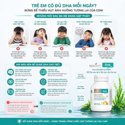 Bổ sung Bio Island DHA for kids cho bé 60 viên từ 4 tuần tuổi trở lên