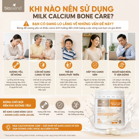 Bio Island Milk Calcium Bone Care 150 Viên – Canxi Sữa Tự Nhiên Hỗ Trợ Xương Khớp Cho Gia Đình