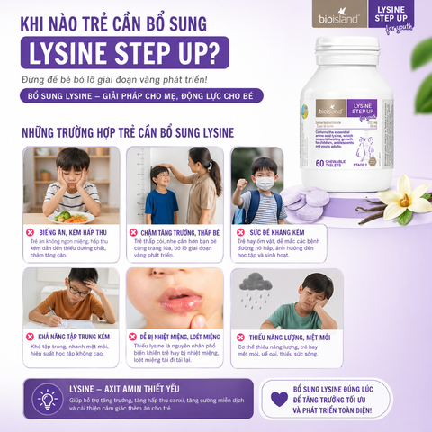 Viên nhai bioisland lysine tăng chiều cao cho trẻ từ 6 tuổi trở lên hộp 60 viên