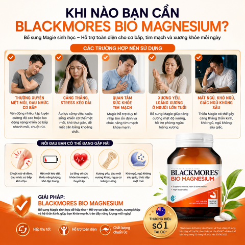 Blackmores bio magnesium giảm chuột rút của cơ bắp và cứng cơ, duy trì sức khỏe tim, xương và hệ thần kinh