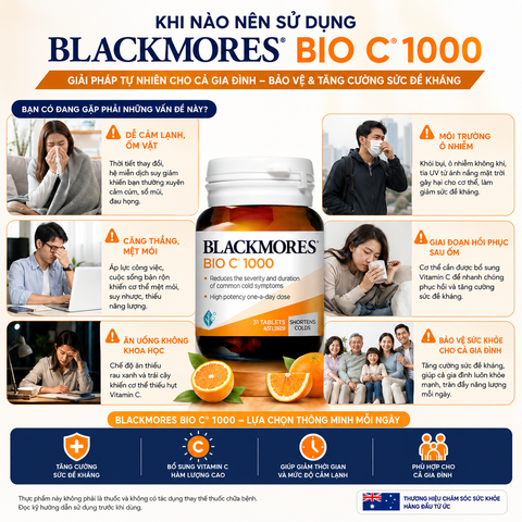 Bổ sung  vitamin c blackmores bio c 1000mg 31 viên tăng sức đề kháng, hệ miễn dịch, trắng sáng da