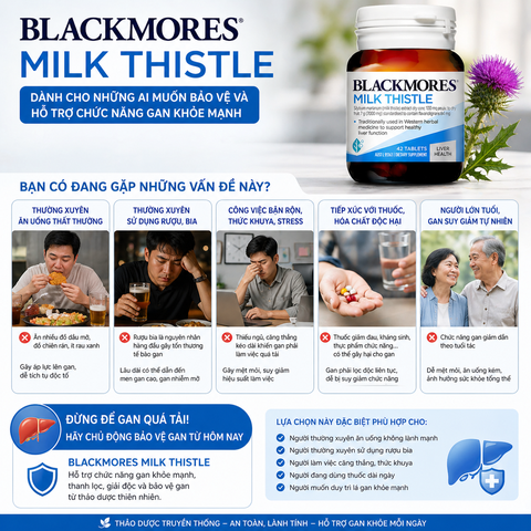 Thải độc gan blackmores milk thislte 42 viên - giải độc và detox cho gan khỏe mạnh