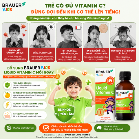 Siro vitamin c brauer baby kids liquid cho trẻ trên 1 tuổi tăng cường đề kháng chai 100ml