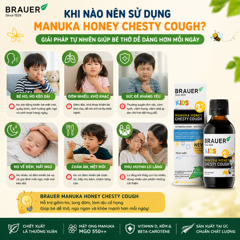 Siro giảm ho có đờm dạng lỏng Brauer Chesty Cough cho bé từ 2 tuổi trở lên 100ml