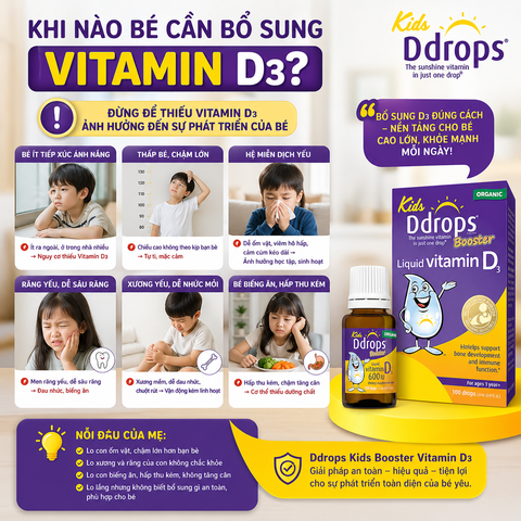 Kids Ddrops Booster Liquid Vitamin D3 600 IU bổ sung vitamin d3 dạng giọt cho bé 1-18 tuổi