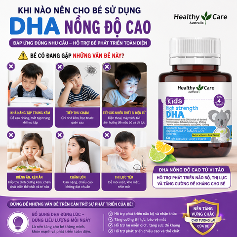 DHA Healthy Care Kids High Strength phát triển trí não cho bé 60 viên