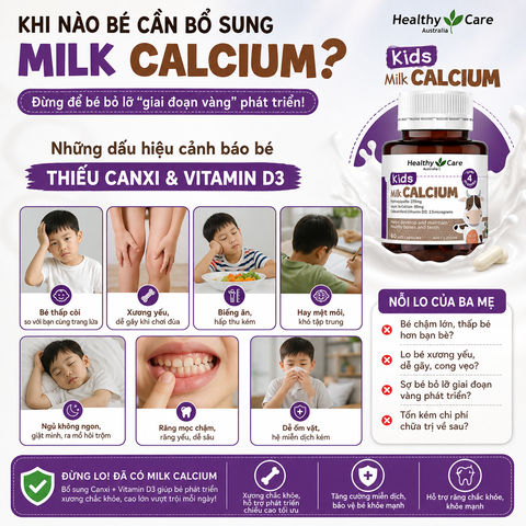 Canxi sữa cho bé Healthy Care Kids Milk Calcium 60 viên