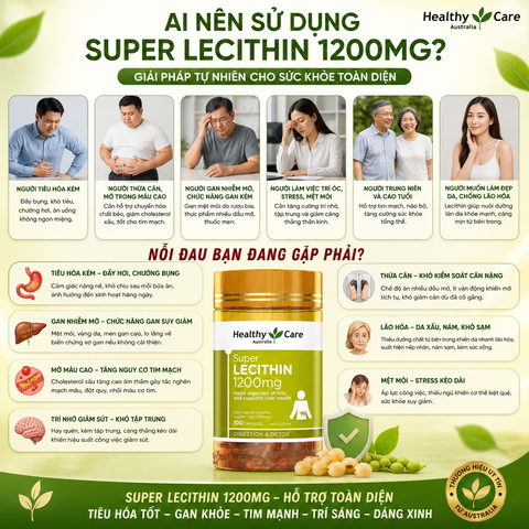 Tinh chất mầm đậu nành Healthy Care Super Lecithin 1200mg 100 viên