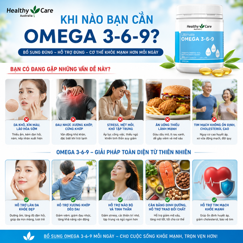 Omega 369 dầu cá hỗ trợ tim mạch, thị lực Healthy Care  Ultimate 200 viên