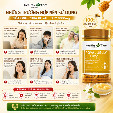 Sữa ong chúa Heathy Care Royal Jelly đẹp da, chậm lão hóa 365 viên