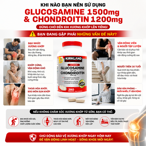 Glucosamine 1500mg Chondroitin 1200mg Kirkland Signature hộp 280 viên