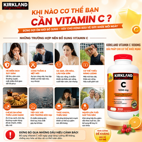 Vitamin C 1000mg Kirkland Signature hỗ trợ tăng đề kháng hộp 500 viên
