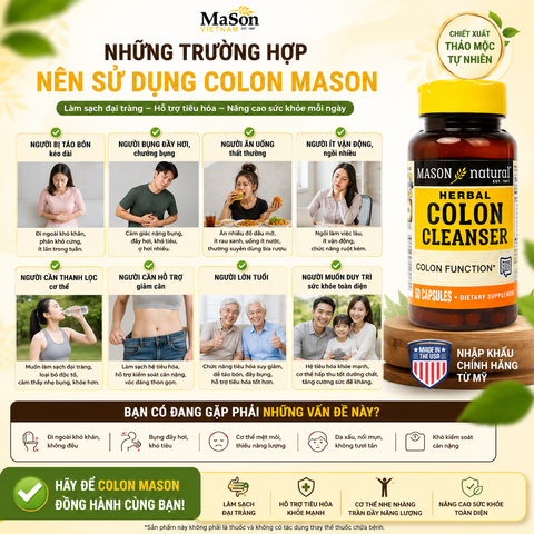 Mason Natural Colon Cleanser hộp 60 viên Hỗ trợ tăng cường sức khỏe đại tràng 60 viên