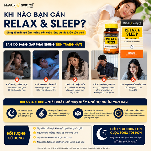 Viên uống Mason Natural Relax & Sleep Hỗ trợ cải thiện và nâng cao chất lượng giấc ngủ 90 viên
