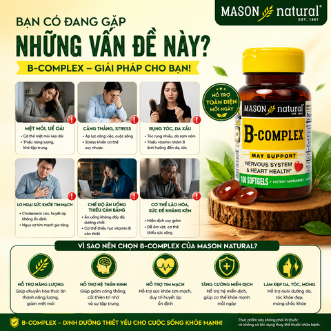 Mason Natural B-Complex 100 vên bổ sung vitamin nhóm B hỗ trợ sức khoẻ hệ thần kinh