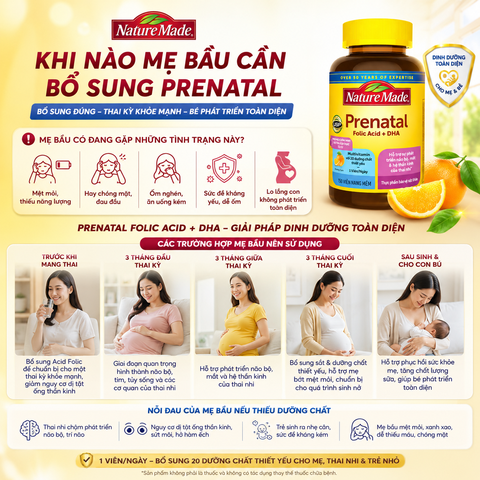 Vitamin tổng hợp cho bà bầu nature Prenatal Multivitamin Folic Acid + DHA Softgels hộp 150 viên nội địa Mỹ