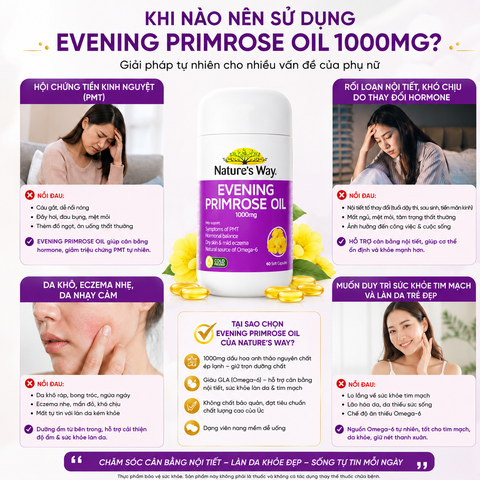 Tinh dầu hoa Anh Thảo Nature's Way evening primrose oil hỗ trợ cân bằng nội tiết tố nữ 60 viên