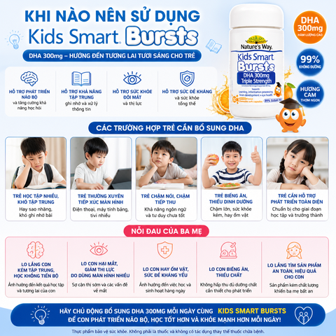 Nature's Way Kids Smart Bursts DHA 300mg Triple Strength - Bổ sung DHA, hỗ trợ tốt cho não bộ và mắt 50 viên
