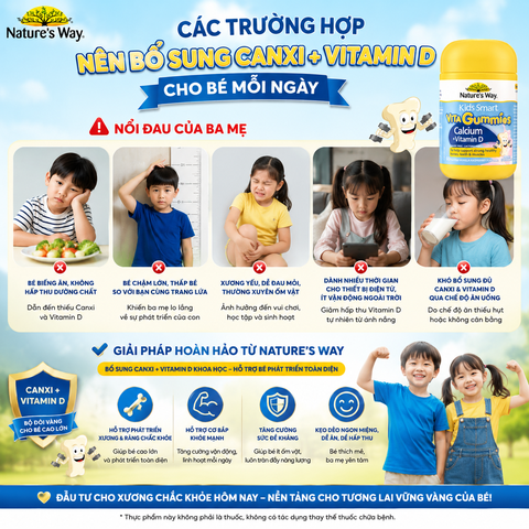 Calcium Vitamin D  Kẹo Dẻo Cho Bé Nature’s Way Kids Smart Vita Gummies hộp 60 Viên Tăng chiều cao