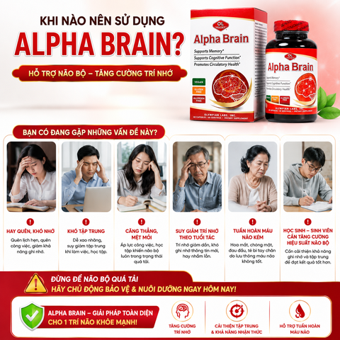 Viên uống hỗ trợ tuần hoàn máu, cải thiện trí nhớ Olympian Labs Alpha Brain hộp 60 viên