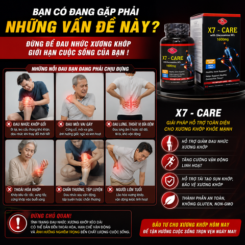 Chăm sóc sức khỏe xương khớp Olympian Labs X7 - Care-Glucosamin HCL 1600mg hộp 60 viên