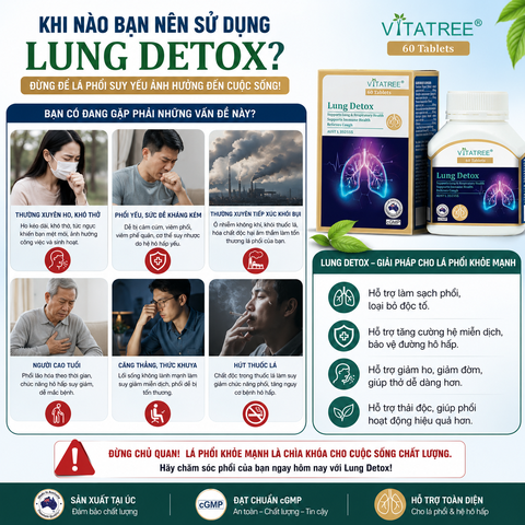Thải độc phổi vitatree lung detox 60 viên hỗ trợ hệ ho hấp, giảm ho