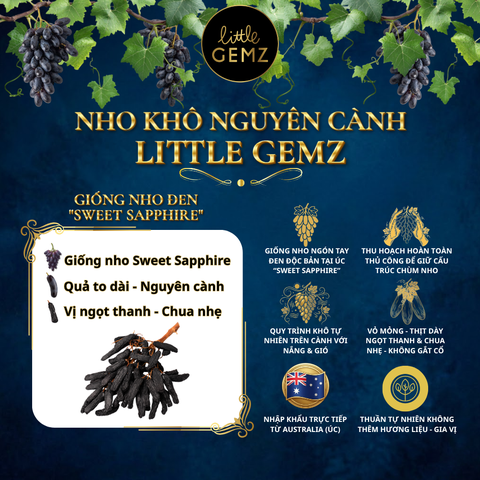 Nho Ngón Tay khô nguyên cành Little Gemz Sweet Sapphire Dried Grapes Clusters 1kg